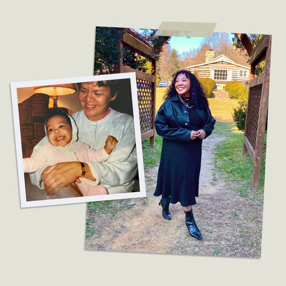 ニコール・オクランは今日、黒のトップ、スカート、ブーツを着ており、赤ん坊の頃の叔母と一緒に写った写真も添えられている